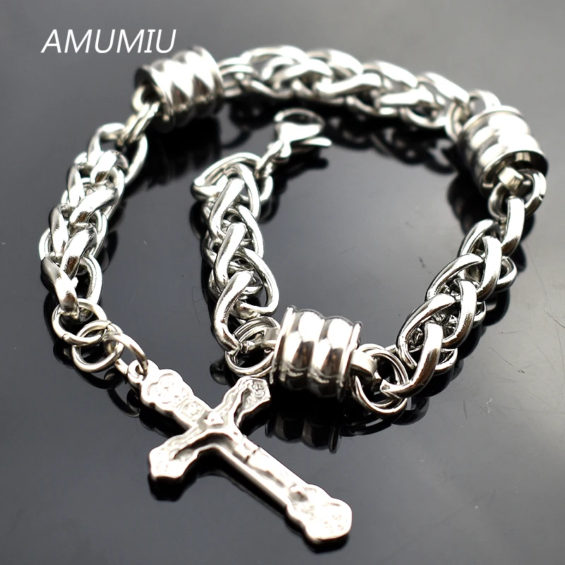 Мужской браслет-подвеска AMUMIU из нержавеющей стали 316L с крестом и подвеской в виде