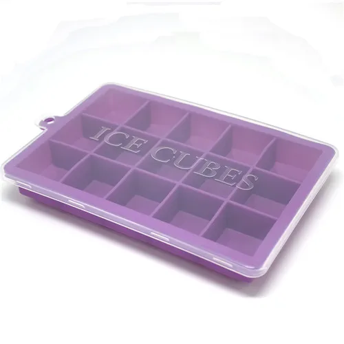 15 Grids Purple Силиконовая форма для мороженого, морозильная камера, кубик, квадратная 15 и 24 сетки с крышкой, форма для нарезки фруктов барные кухонные принадлежности - Цвет: 15 Grids Purple