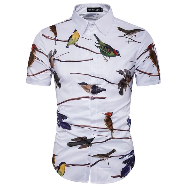 High Quality Men 3D Bird Print Floral Shirt Men 2018 Men Shirt Casual