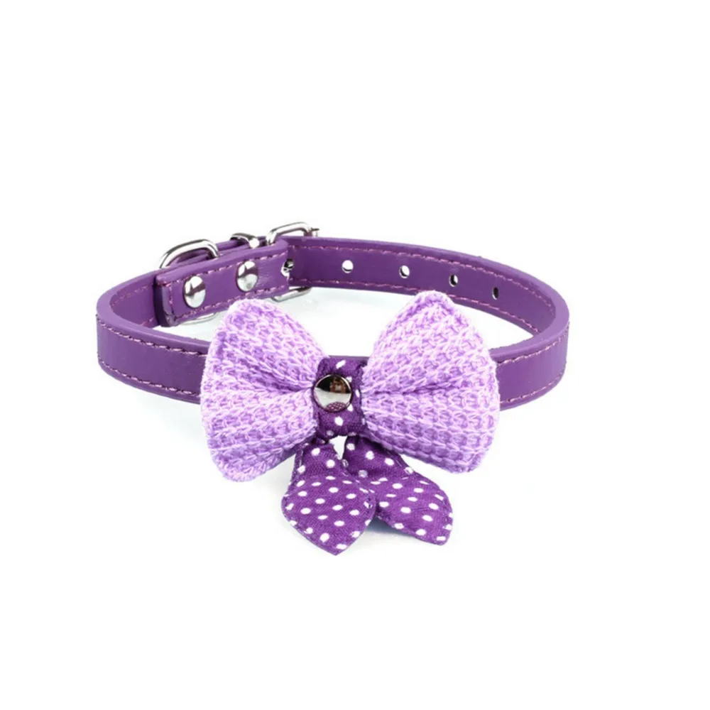 

Lovely Dots Bowknot Ornaments Pu Leather Dog Collar Cat Kitten Puppy Pet Collar for Chihuahua Yorkie