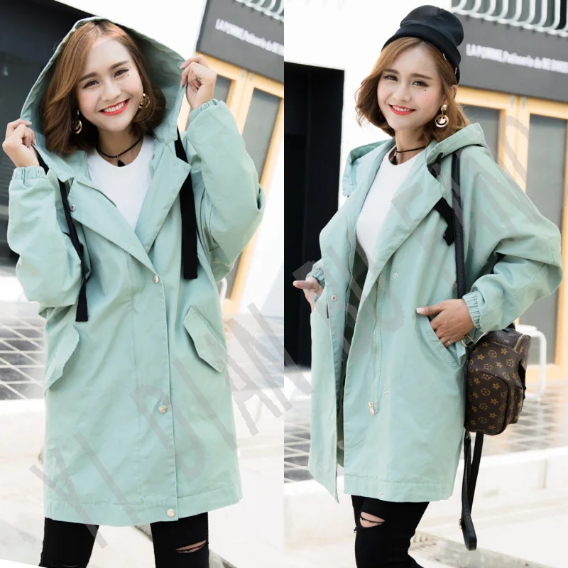 Femmes Makuluya Lâche Capuche Femme vent Black Bf À Long Coupe Style Manteaux Nouvelle Printemps Hiver Automne Qw armygreen Robe Mode SwxOwrtY