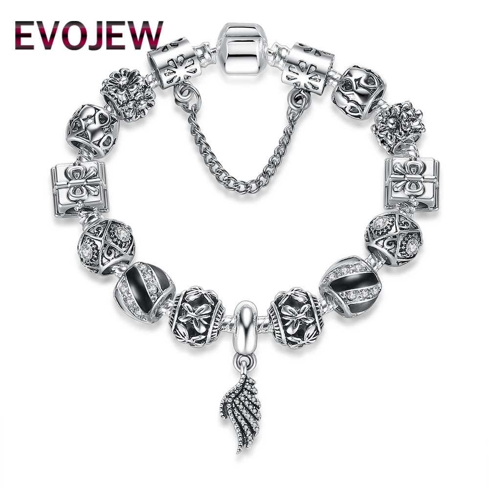 EVOJEW Angel Wing Dangle DIY Charm Bracelet With Safety Chain Women
