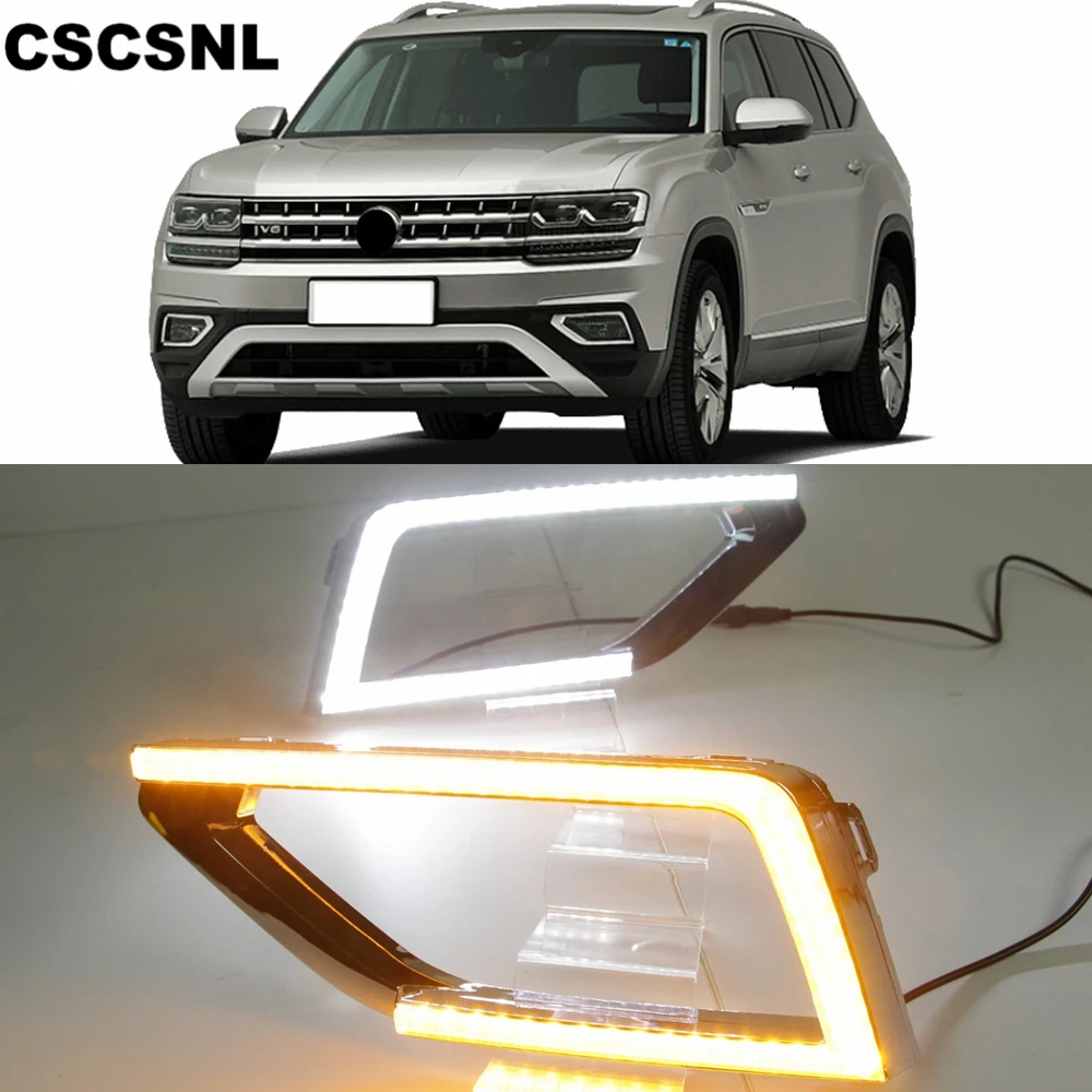 CSCSNL 1 пара светодиодный DRL Дневной ходовой светильник Дневной светильник s для Volkswagen VW Teramont с желтым поворотником противотуманная фара