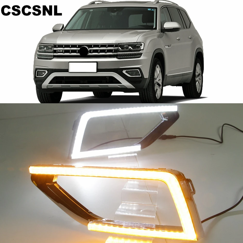 CSCSNL 1 пара светодиодный DRL Дневной светильник s для Volkswagen VW Teramont 2017 2018 с желтым