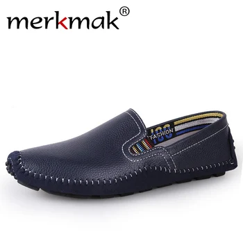 

Merkmak Big Size 38~47 Handmade Men Shoes Genuine Leather Men Flats Comfort Driving Shoes Soft Leather Moccasins for Men