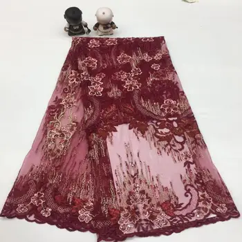 

David-7.4106 embroidered Mesh Tulle fabric Factory price sequins Nigerian lace fabrics