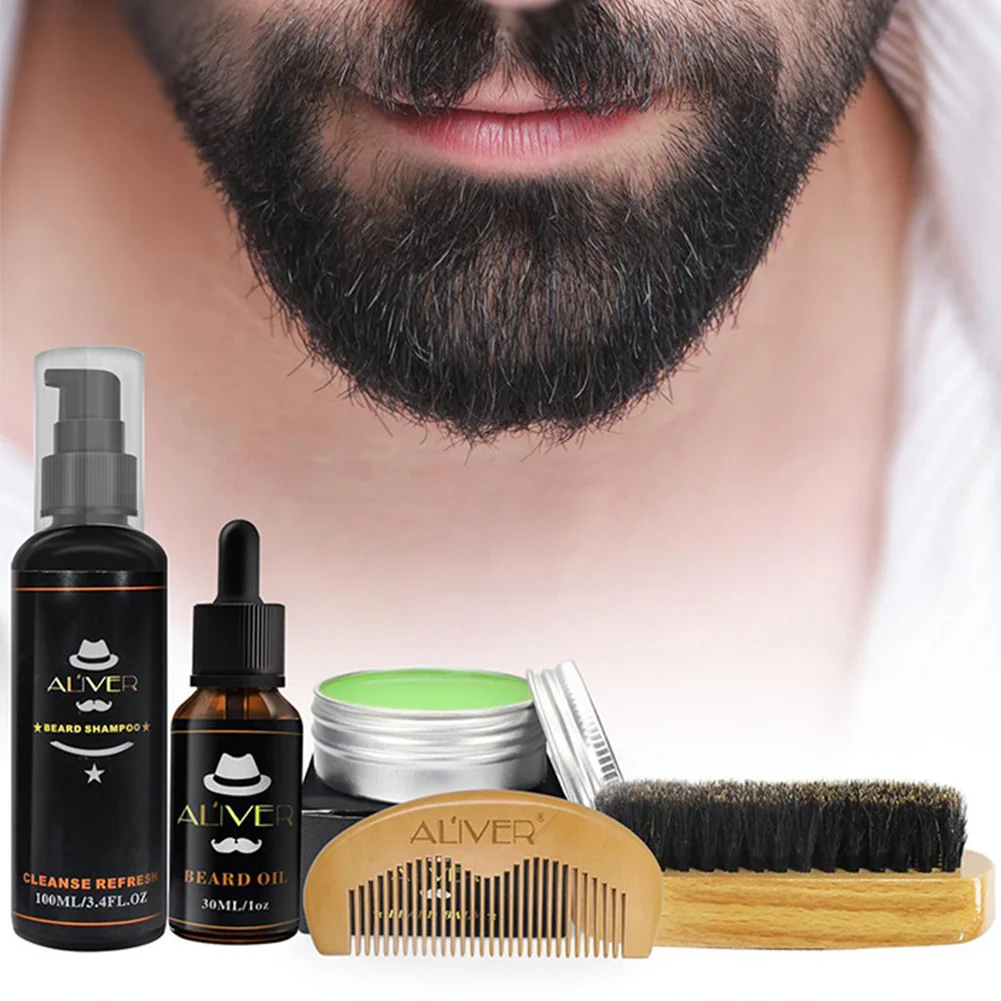 5 шт для ухода за бородой комплект с Essential расческа для распределения шампуня масло крем для Для мужчин делает мягкой очищения обновления и