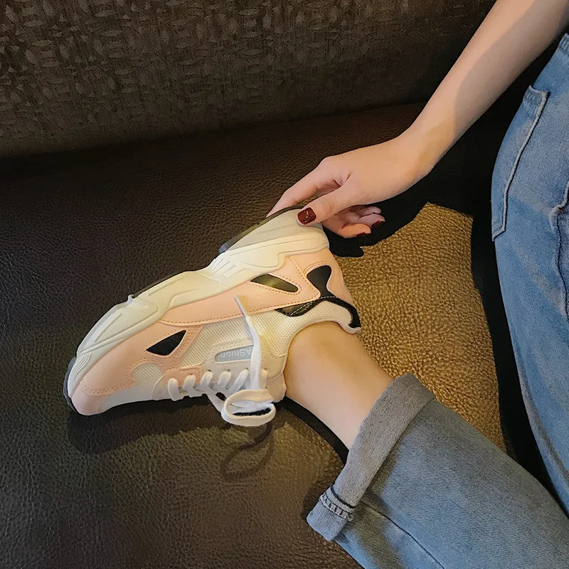 Tanie DIWEINI 2019 jesień nowe klasyczne Chunky Sneakers kobiety moda tata trampki trampki wygodne platformy obuwie kobieta n175