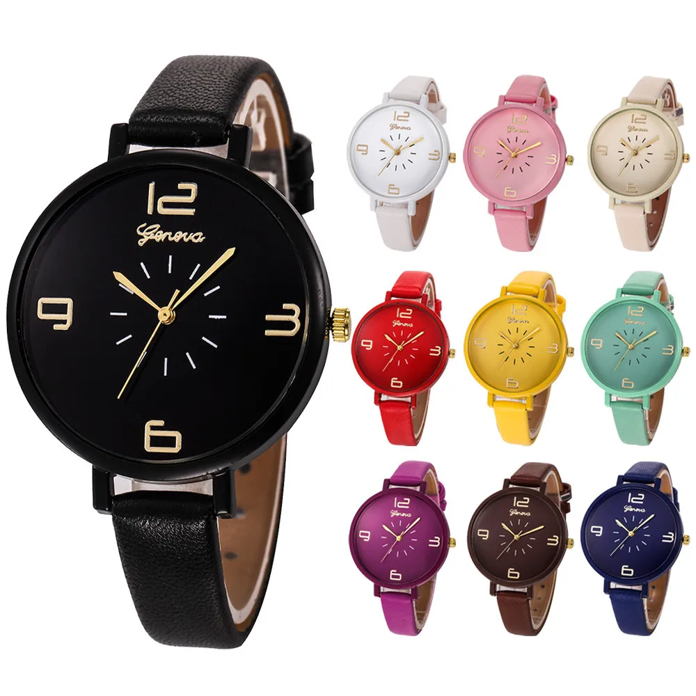 

Genvivia Fashion WristWatch Retro Rainbow Design Women Dress Watch Quartz Leather Watches #W35