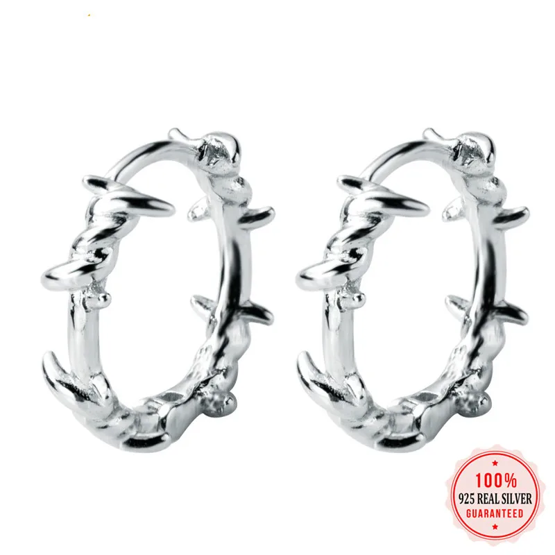 Чистое Серебро 925 пробы серебряная серьга-кольцо колючая проволока ухо манжеты клип на S925 серьги подарок для женщин девушек подростков ювелирные изделия