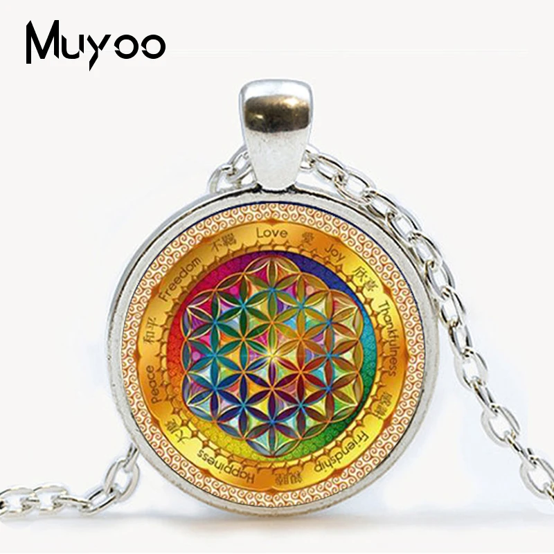 Новое модное ожерелье "цветок жизни" Ом Йога чакра кулон ожерелье Мандала модные стеклянные купольные украшения Священная Геометрия женщины HZ1