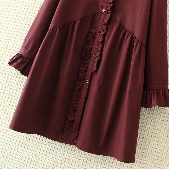 Plus Size 2XL-5XL Loose Women Clothing Long Shirt Long Sleeve Ruffles Shirt Blouse Black Red Button  Feminina Big Size  JZ226 (6)