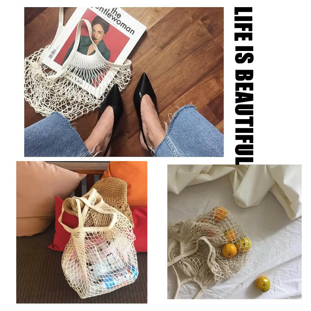 Portable Reusable Drawstring Shopping Grocery Cotton Storage Bag Hand Tote Net Mesh Net Woven String Ecology Market Shopping Bag Portable Reusable Drawstring Shopping Grocery Cotton Storage Bag Hand Tote Net Mesh Net Woven String Ecology Market Shopping Bag