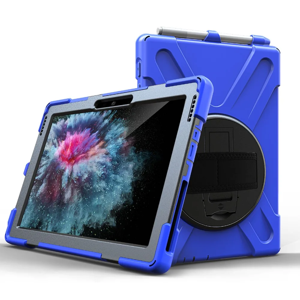 

Kickstand 360 degree Rotating with Hand & Shoulder Strap Kids Safty Case with Pencil Holder For Microsoft Surface Go 10" 2018
