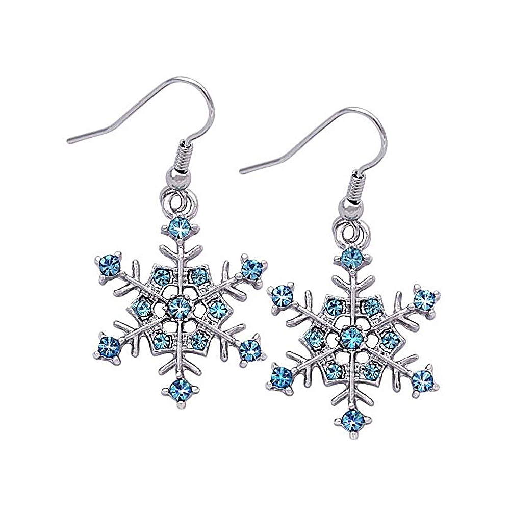 Factory Fashion Drop Shipping Winter Party Alloy Silver Plating Crystal Snowflake Pierced Hook