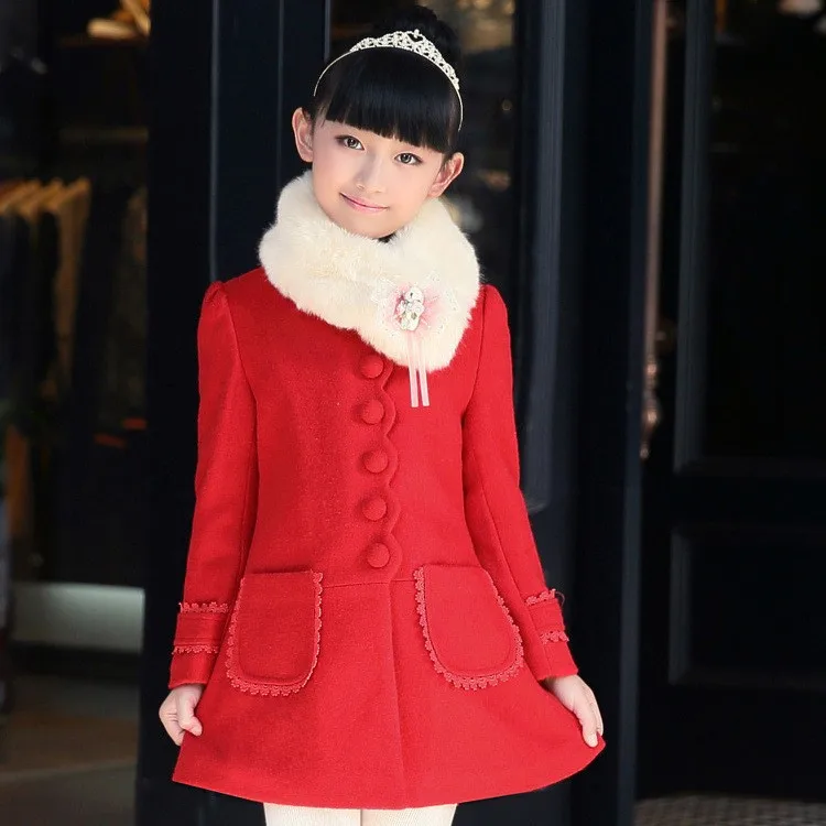 Для девочек шерстяное пальто коллекция года; зимние детские пальто; верхняя одежда для маленьких девочек пальто Дети Пальто из толстой шерсти куртка для На 4–10 лет