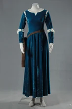 Película brave mérida cosplay princesa dress longsleeve dress con cinturón y temblar de alta calidad