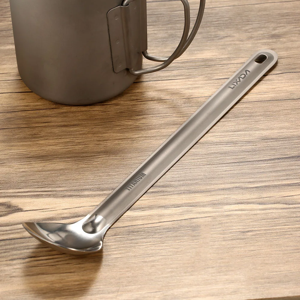 Lixada Ta8119 de titanio cuchara larga manejar cuchara de Camping al aire libre de titanio Spork de vajilla Picnic cuchara con pulido de