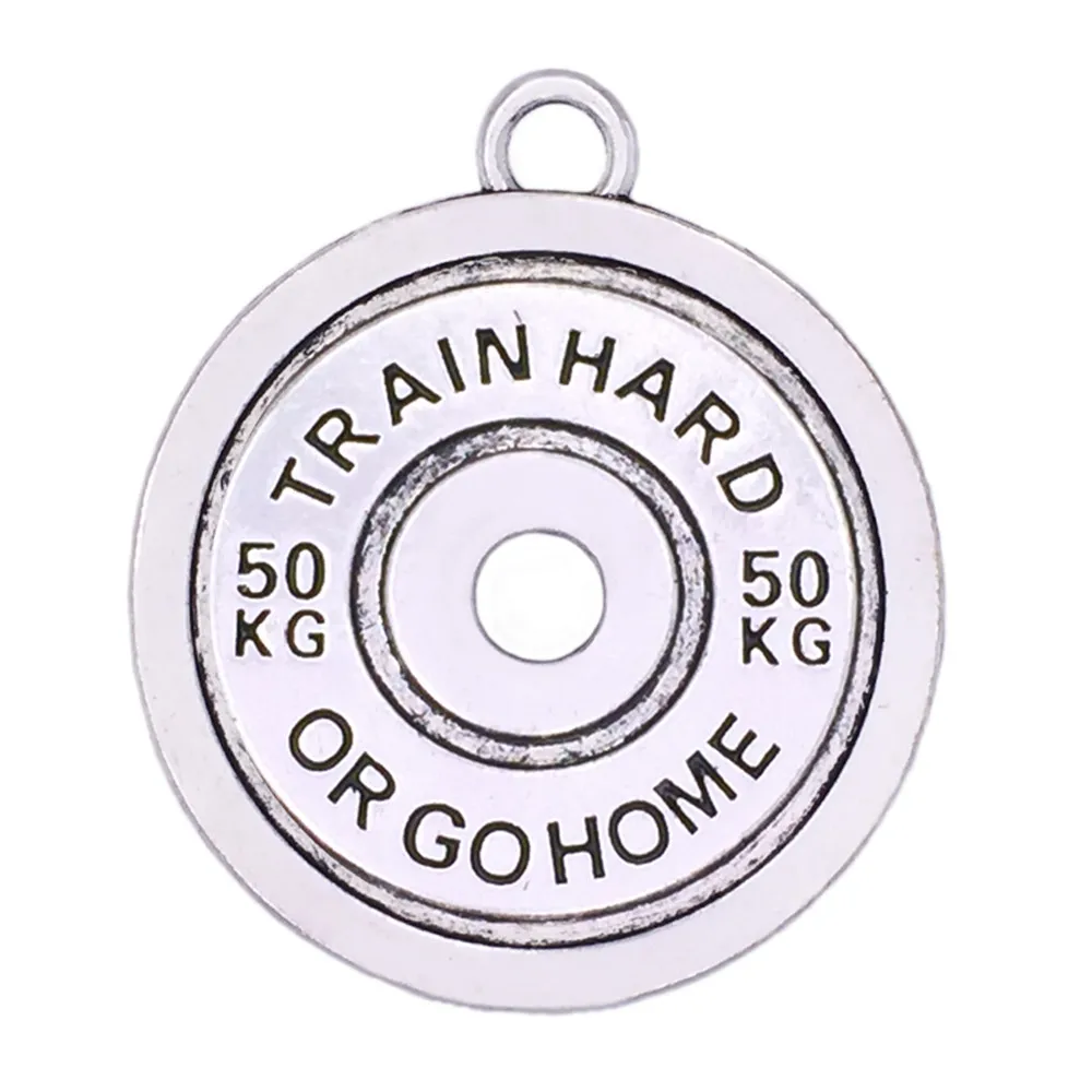 Antique Silver Plating Eco Friendly Zinc Alloy Metal Train Hard Or Go Home 50kg Weight Plate
