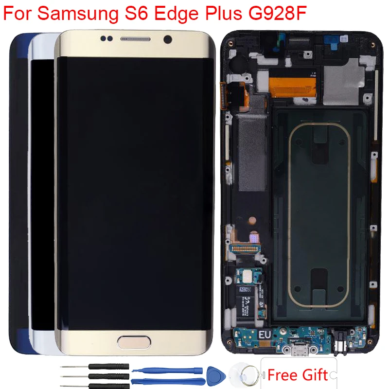 Kopen Super Amoled S6 Rand Plus LCD Voor Samsung Galaxy S6 Rand Plus Lcd scherm Met Frame Vervanging Vergadering G928F Screen LCD