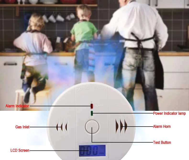 Главная Безопасность ЖК-детектор угарного газа независимый CO газовый датчик 85дб Предупреждение-вверх Высокочувствительный сигнализация предупреждающая о возможности отравления 100 шт