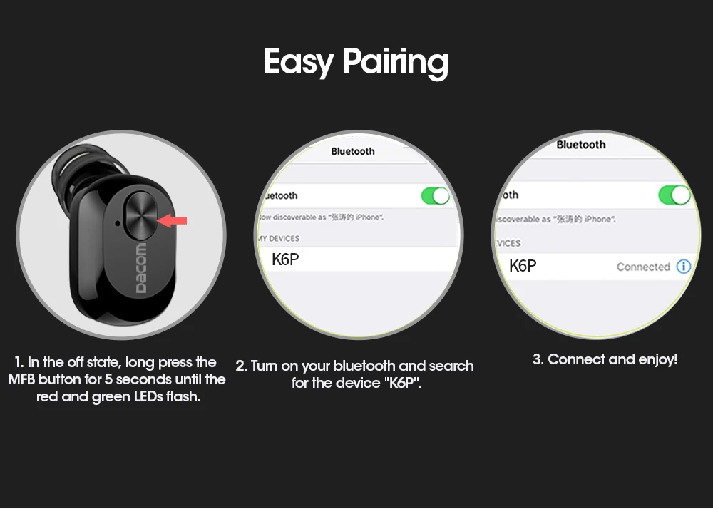 DACOM TWS K6P настоящие наушники, мини ушные вкладыши, беспроводные Bluetooth наушники, гарнитура с микрофоном для телефона