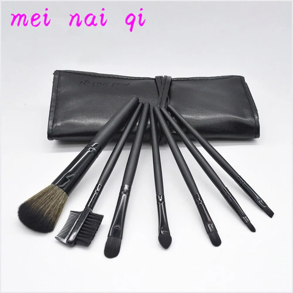 Meinaiqi 7 шт. набор кистей для макияжа с полиуретановой сумкой Наборы косметических инструментов для женщин основа для макияжа Тени для век Косметика для бровей Кисть
