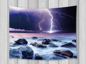 

Home Decor Tapestry Beautiful Lightning Storm Scary Sky Ocean Rocks Wall Art Hanging for Bedroom Living Room Dorm Wall Blankets