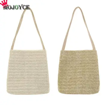 

2018 New Women Straw Bag Summer Beach Shoulder Handbags Casual Large Capacity Flap Shopping Totes Summer Ladies Weaving Bucket