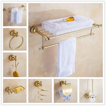

Free shipping,the newest model, bath towel rack, towel rack, toilet brush, soap net, golden carved bathroom hardware pendant.