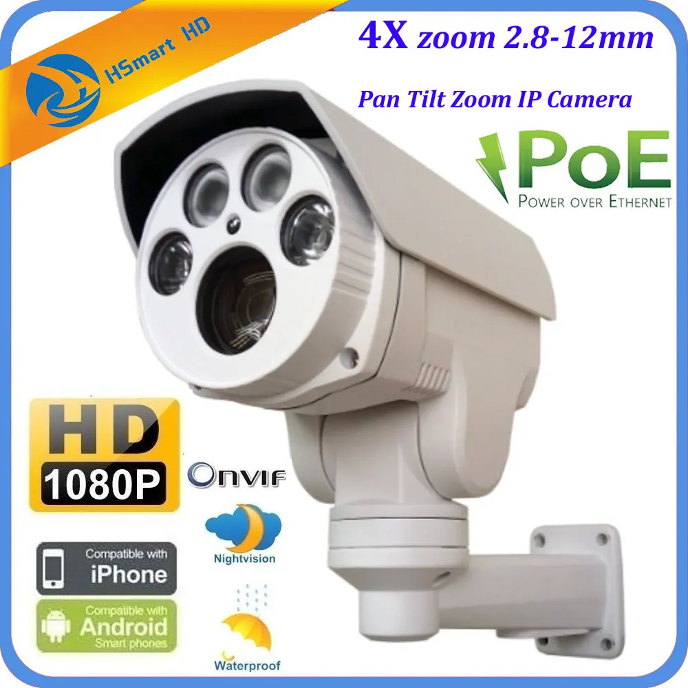

1080P Mini Outdoor IR Bullet IP POE PTZ Camera 4x Optical Zoom 2.8-12mm Lems P2P Compatible with HIKVISION/DAHUA xmeye POE NVR