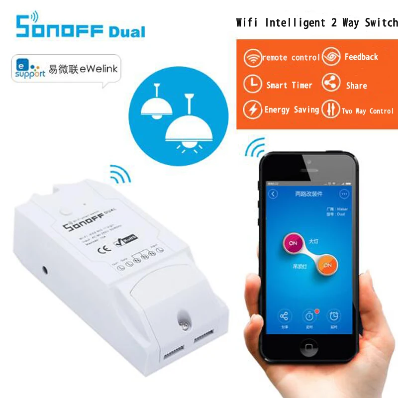 Sonoff Dual 2CH Wifi умный переключатель беспроводной умный дом дистанционное управление Интеллектуальный таймер работа с Alexa Google Home