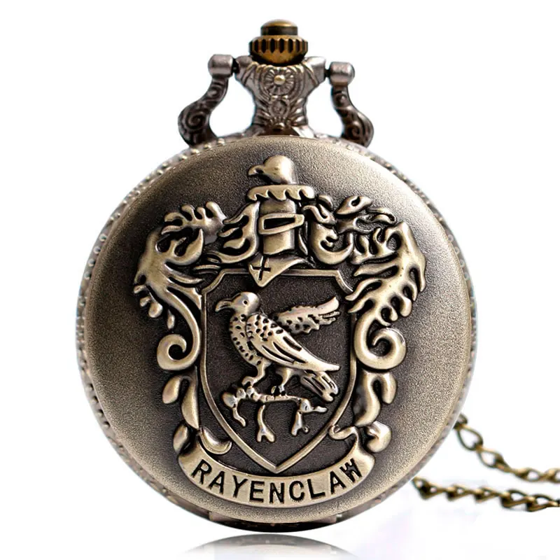 

Vintage Harry Potter Hogwarts College Slytherin Eagle Rayenclaw Quartz Pocket Watch Necklace Analog Chain Men Women Kids Gifts
