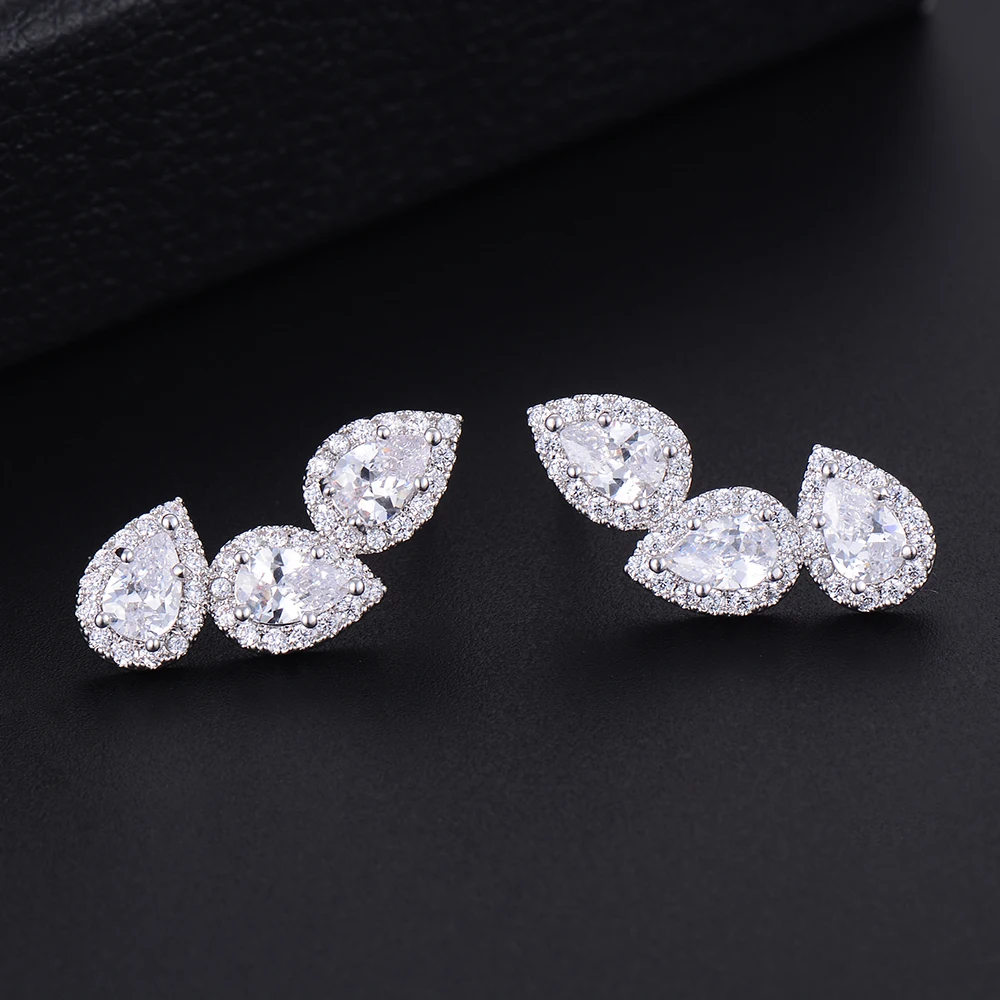 GODKI 23 мм Роскошный прозрачный в форме капли воды кубического циркония CZ помолвка Свадебная вечеринка ночной клуб серебряные серьги для представлений