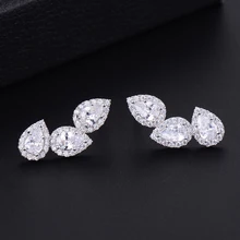 GODKI 23 мм Роскошный прозрачный в форме капли воды кубического циркония CZ помолвка Свадебная вечеринка ночной клуб серебряные серьги для представлений