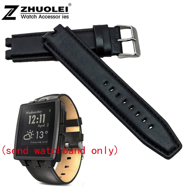 

wholesale THE NEW 22mm Black 100% Cowhide leather Watch strap Bracelets replace Pebble Steel2 watchbands Free shipping