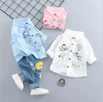 

Spring shirt two-piece suit baby clothing boy long-sleeved printed shirt + jeans two-piece children's casual suit 0-4 years