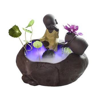 

110/220V Ceramic Backflow Incense Home Water Fountain Fengshui Fish Tank Creative Decoration Vintage Monk Atomizer Purifying Air