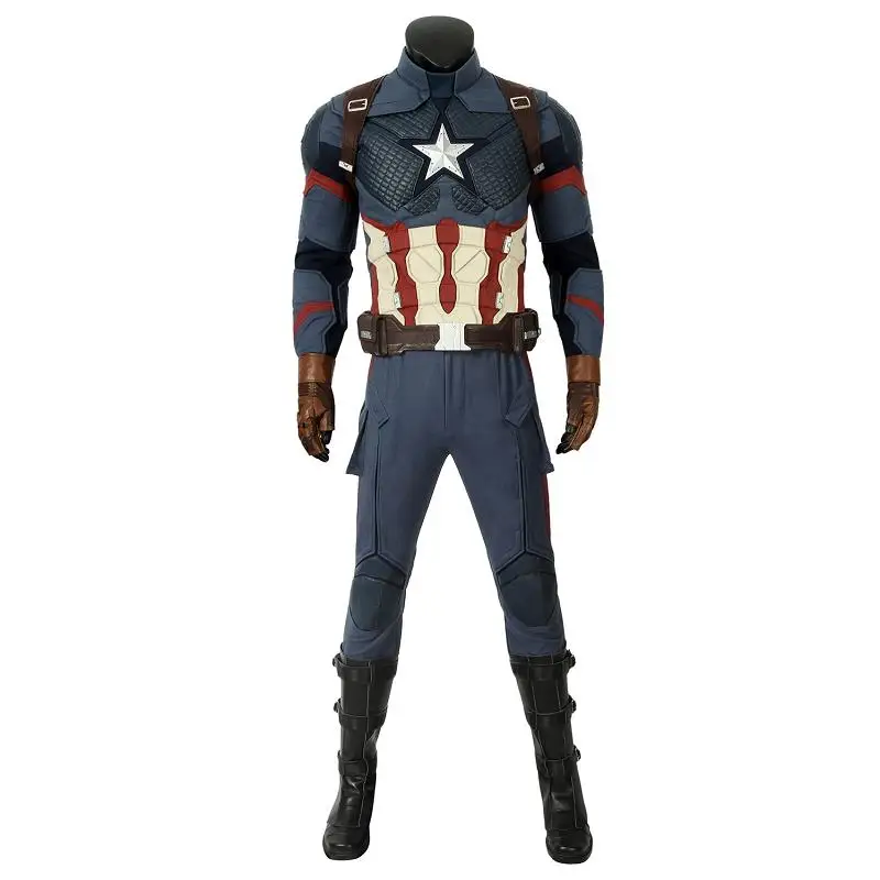 Avengers 4 Endgame Costume Captain America Steven Rogers Cosplay Jumpsuit Superhero Halloween Carnival Boots Outfit Custom Made Avengers 4 Endgame Costume Captain America Steven Rogers Cosplay Jumpsuit Superhero Halloween Carnival Boots Outfit Custom Made