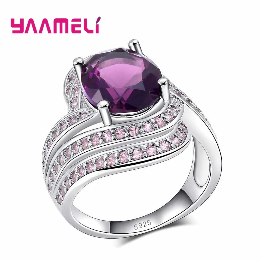 925 Sterling Silver Rings Vintage Style With Purple Crystal Exaggerated Female Wide Engagement Ring Women Girl Lady | Украшения и