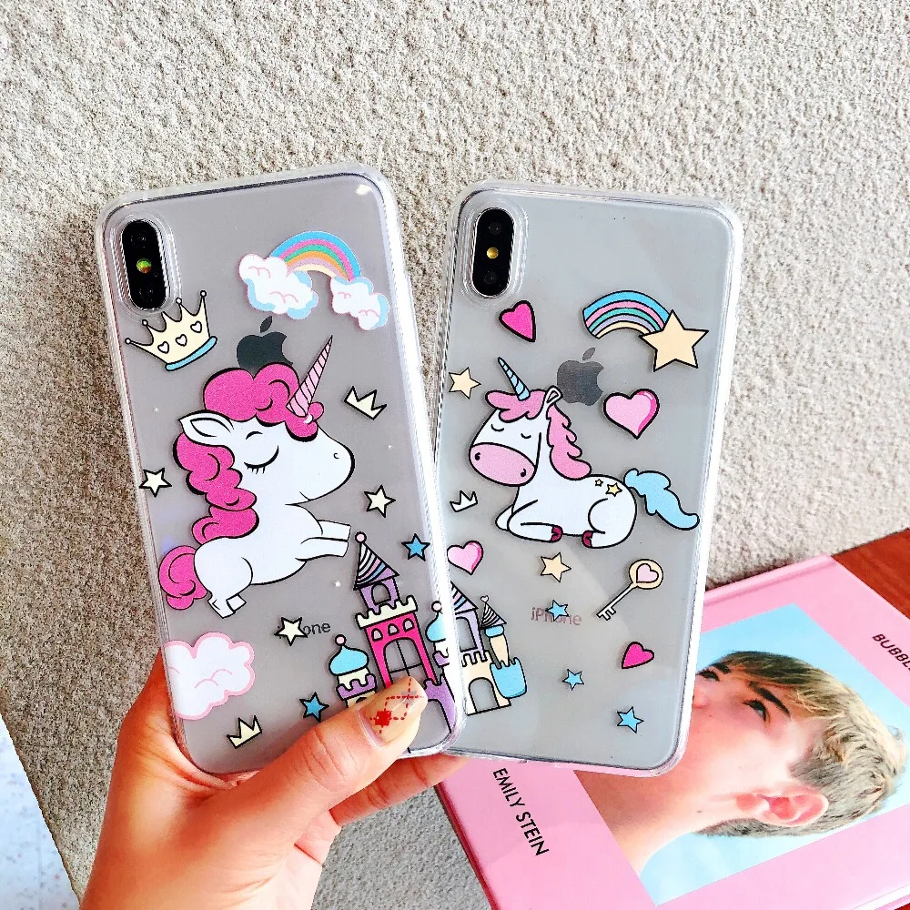 

Transparent Soft TPU For iPhone X 8 Case Cute High Quality Clear Unicorn Pattern Phone Cases For iPhone 7 7Plus XR XS Max Coque
