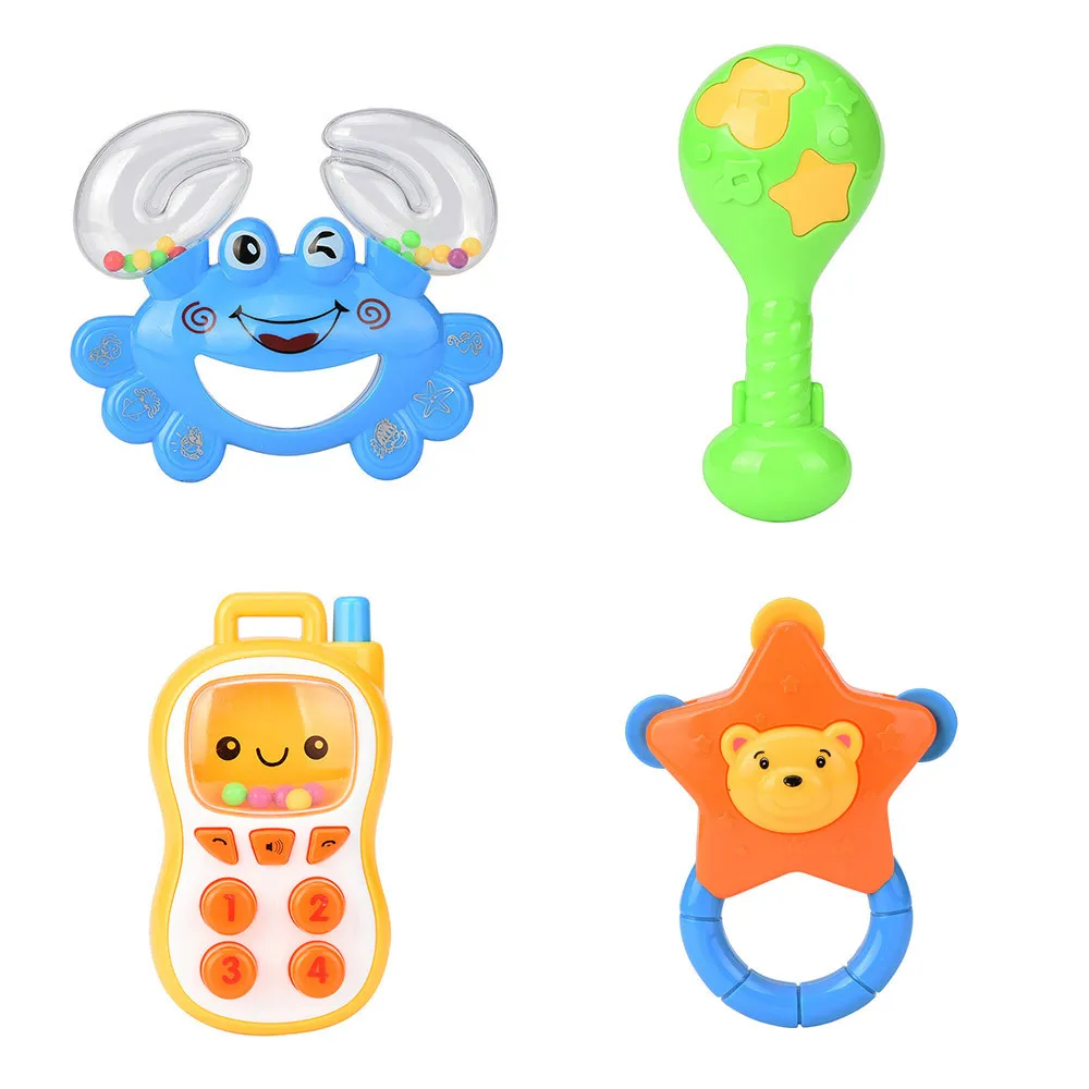 2017 4PC Baby Rattles Teether Ball Shaker Grab And Spin Rattle Musical Toy Gift Set For Baby
