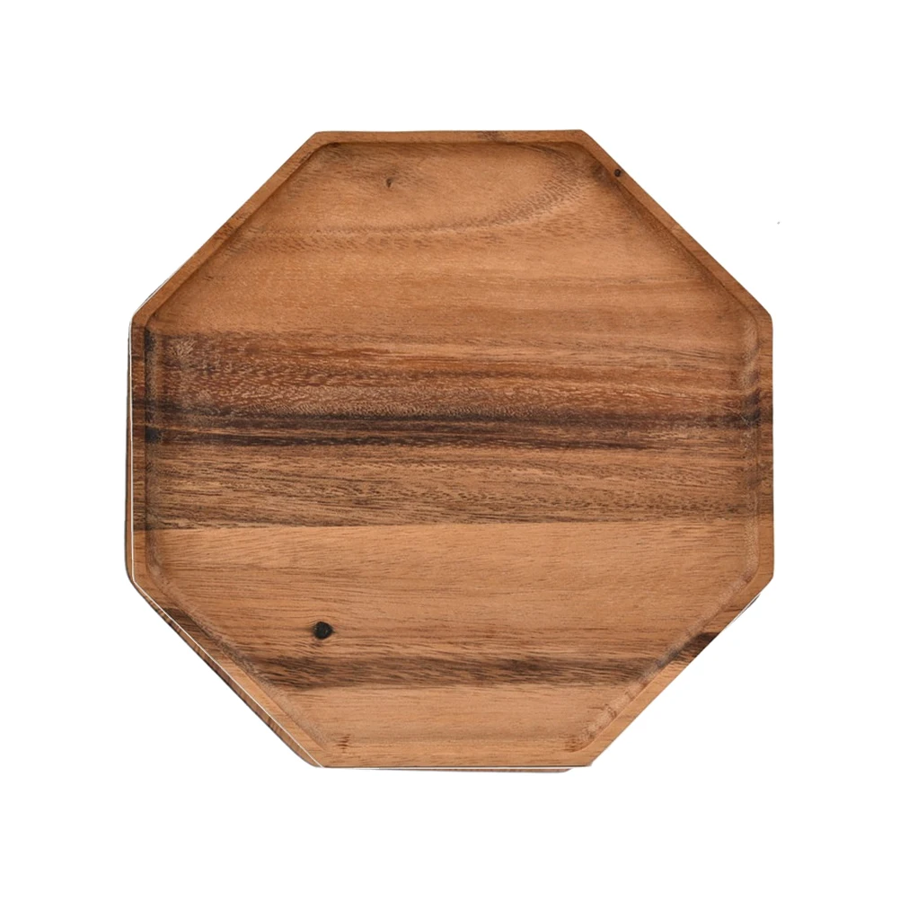 

1 PC Natural Wooden Tray Food Tea Coffee Serving Plate Octagon Fruit Bread Tray Dishes Snack Plate For Home Restaurant (25CM)