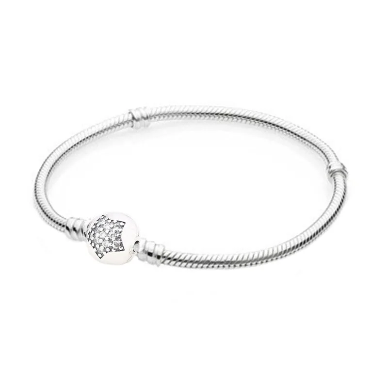 

100% 925 Sterling Silver Bead Charm Snake Chain Fit Original Dazzling Crystal Branded Bracelet For Women DIY Europe Jewelry Gift