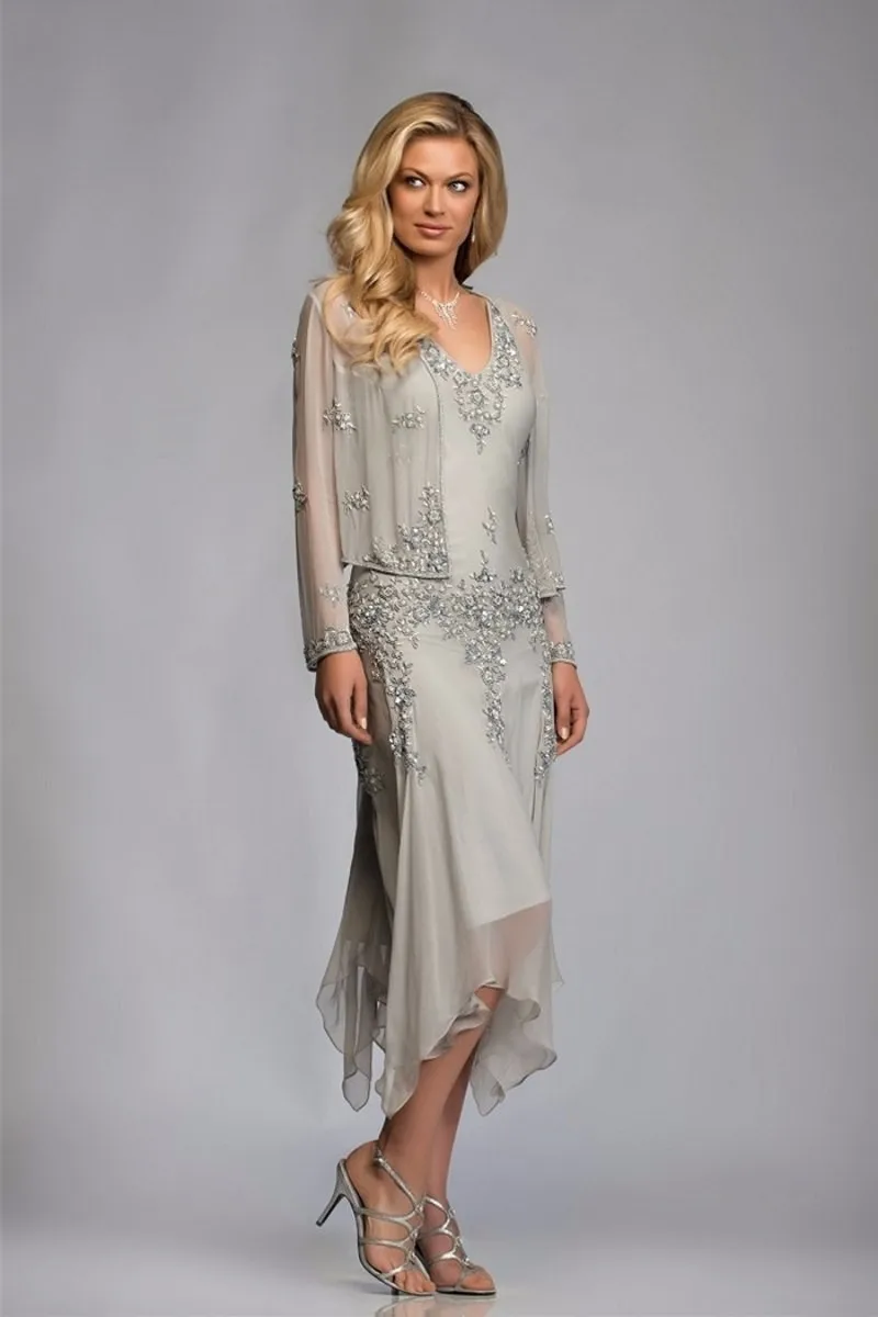Plus Size Mother Of The Bride Dresses A-line Chiffon Lace With Jacket Short Wedding Party Dress Mother Dresses For Wedding