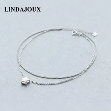 LINDAJOUX 925 пробы серебряные Модные два слоя звезда очаровательный ножной браслет для Для женщин S925 ботильоны браслет регулируемый Длина