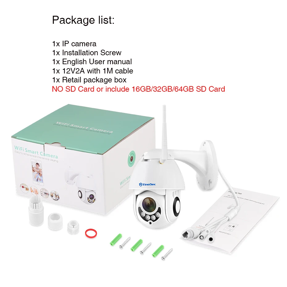 Tinosec wifi камера наружная PT IP 1080p скоростная купольная CCTV Камера Безопасности s 2MP ИК