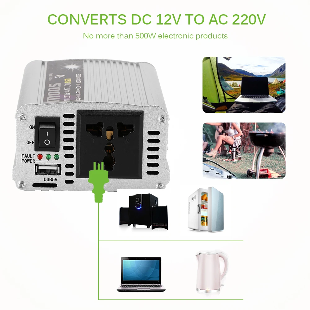 Автомобильный преобразователь мощности DC 12V в AC 220V 380W модифицированная Синусоидальная волна мощность с USB встроенный вентилятор быстрого охлаждения с низким уровнем шума