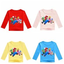 Хлопковая Детская футболка с принтом «Super Mario Bros»; Одежда для мальчиков; коллекция года; брендовые Топы И Футболки Для маленьких мальчиков; Детский свитер с длинными рукавами для мальчиков