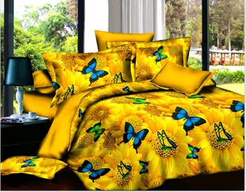 

BEST.WENSD yellow bed cover set comforter bedding sets bed sheet set dekbedovertrek pillow case butterfly Home textiles Double